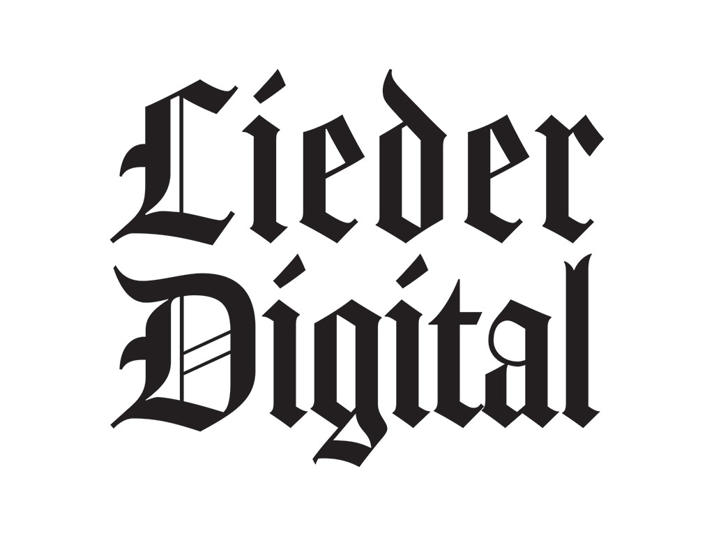 Lieder Digital written in old German blackletter font on a white background, stacked.