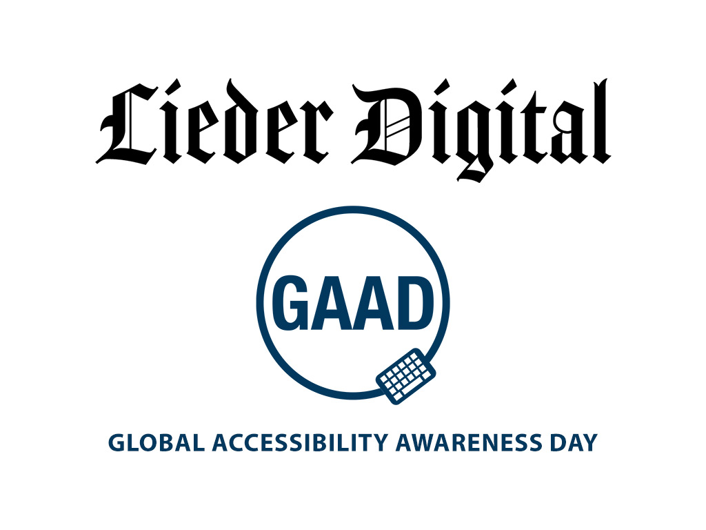 Lieder Digital's logo in black text with the GAAD circle logo in blue with the words 'Global Accessibility Awareness Day' at the bottom.